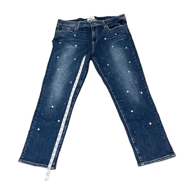 Paige Brigitte Pearl and Stud Embellished Ankle Cropped Jeans Size 32 Bling - Picture 4 of 15